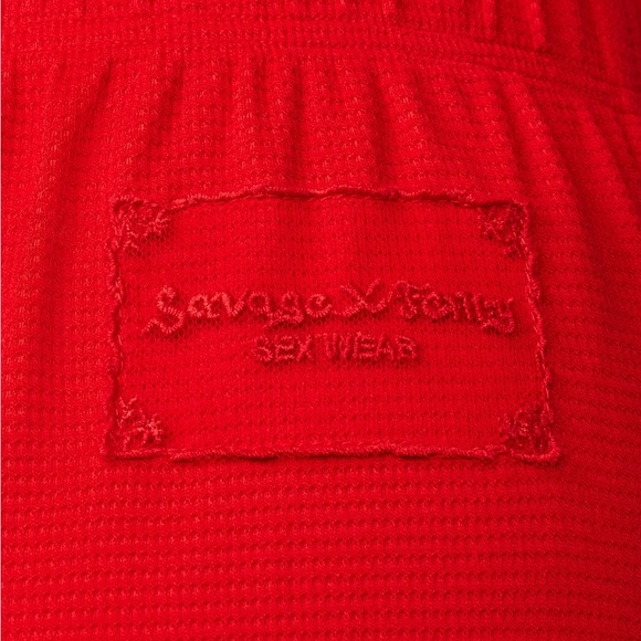 Savage X Fenty Goji Berry Red Midnight Cruise Crop Top & Jogger Pajama Set - Picture 9 of 16